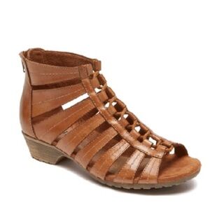 👣Rockport Tan Sandals with Back Zipper. Brand New.